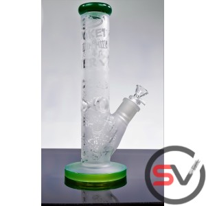 ALIEN AND ROCKETS FROSTED GLASS WATER PIPE JADE GREEN  12inch